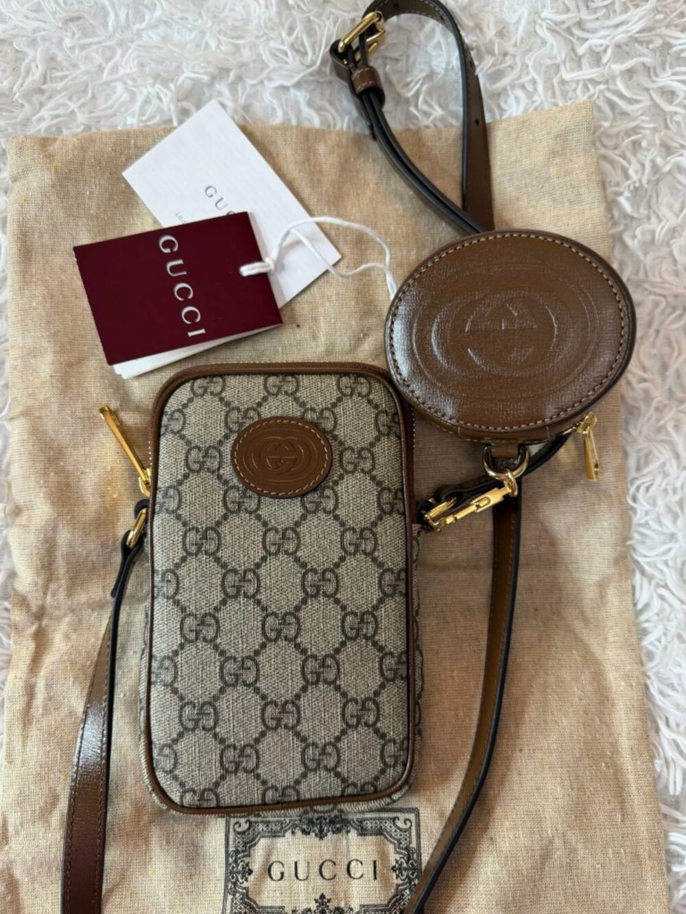 Gucci Interlocking GG Supreme Phone Crossbody Bag with Airpod Case